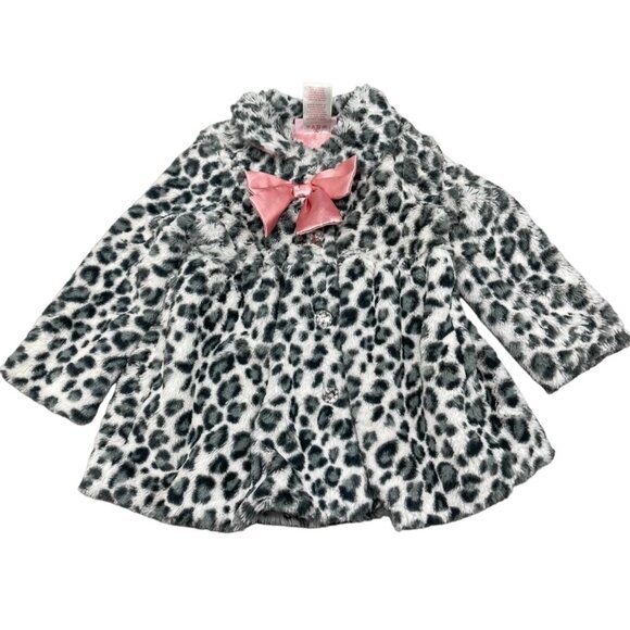 Young hearts sweater fuzzy bow diamond buttons foe fur leopard print soft READ - Picture 1 of 8